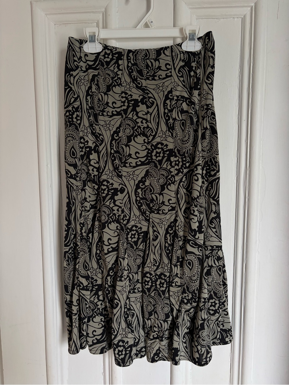 Black and Gray / Khaki Green Floral Print Women's Midi Skirt